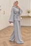 Women's Gray High-Necked Waist-Tied Two-Piece Hijab Set Nms109 - 5