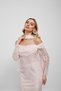 Powder Kayık Collar Lace Textured Evening Dress with Scarf - 5