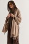 Women's Mink Fur Collar Detailed Tassel Cashmere Textured Poncho Shawl 11293 60286768 - 3