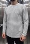 Men's White Black Striped Long Sleeve Textured Soft Premium Fabric T-Shirt