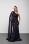Navy blue one shoulder cape detailed tulle evening dress - 4