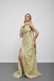 Pastel Green Strapless Draped Chiffon Fabric Evening Dress with Scarf - 2