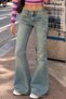 Low Double Button Stoned 4 Star Washed Retro Vintage Spanish Flare Jean Pants 2000S Y2K - 2