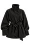 Women's Suede Jacket High Collar Belted Balloon Sleeve Covered Buttons Stitching Detail Trench Coat Jacket Suitable for Hijab Wear