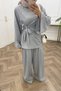 Women's Gray High-Necked Waist-Tied Two-Piece Hijab Set Nms109 - 3