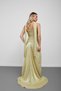 Pastel Green Strapless Draped Chiffon Fabric Evening Dress with Scarf - 7