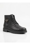 Black Zippered Men's Boots with Lace Detail and Fur Inside - 6