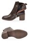 Coffee-Colored Leather Zippered Stylish and Comfortable Women's Heeled Boots - 4