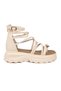 Cream Genuine Leather Ankle Strap Women's Heeled Sandals - 2