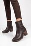 Brown Leather Zippered Women's Heeled Boots Daily Office Event Stylish Comfortable Boots