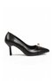 Black Leather Thin Heeled Pointed Toe Stylish Comfortable Office Daily Heeled Shoes - 2