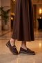 Brown Suede Thick Comfortable Sole Stylish Stone Detailed Women's Office Event Casual Shoes Loafer