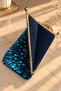 Petrol Blue Sequined Hand Knitted Evening Dress Bag – Bag with Gold Chain Strap and Metal Clip - 4