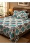 3 Pieces Flat Bedsheet Set with Floral Pattern King Size Bed Pillow Cover Set with 1 Bedsheet, 2 Pillow. Bedding Set (Turquoise Color, King (U.K. Standard)) - 6