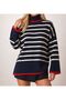 Women's Striped Patterned Full Fisherman Knit Sweater - 3