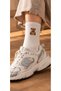 6 Pairs of Teddy Bear Embroidered Unisex College Socks Set – Black, White, Coffee, and Beige Tones - 3