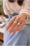 Women's Silver Color 3-Piece Combination Ring Set Croissant and Curved Model (Shipped with Box)
