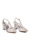 Silver Stone Embellished Adjustable Ankle Strap Thick Heel Pointed Toe Women's Evening Dress Shoes - 3