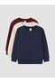 Ozmarka New Season Burgundy 3-Piece Crew Neck Boys' Thick Sweatshirt