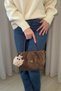 Women's Brown Knitted Patterned Stylish Hand and Shoulder Bag with Charm Gift - 2