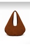 Women's Tan Hobo Shoulder Bag with Suede Texture Belt and Staple Detail - 5