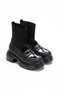 Women's Black Knitwear Detailed Loafer New Style Blunt Toe Lightweight and High Heeled Comfortable Shoes - 4