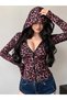 Women's long sleeve hooded front zipper leopard print puffer diving jacket