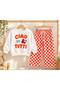 White Top with Cherry Print - Orange and White Checkered Bottom Girls' 3 Thread Tracksuit Set for Ages 2-8 - 2