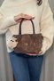 Women's Brown Knitted Patterned Stylish Hand and Shoulder Bag with Charm Gift - 3