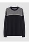 Ozmarka New Season Navy Blue Crew Neck Striped Men's Knitwear Sweater - 5