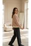 Women's Basic Burgundy Striped Long Sleeve Cotton Sweatshirt - 2