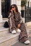 Women's leopard print wide leg tracksuit set with double stripe detail - 2