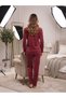 Women's French Velvet Crew Neck Long Sleeve Printed Pajama Set - 3