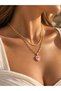 Double Combination Necklace Pink Heart Zircon Stone Sparkling Glittering Steel Jewelry - 2