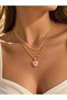 Double Combination Necklace Pink Heart Zircon Stone Sparkling Glittering Steel Jewelry - 3