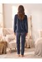 Women's French Velvet Crew Neck Long Sleeve Printed Pajama Set - 3