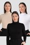 Women's White Black Skin Turtleneck Long Sleeve Body 3 Pieces Basic Style Seasonal Clothing Flexible Structure