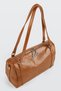 Women's Emerald Tan Shiny Faux Leather Crossbody Zippered Lined Bowling Shoulder Bag