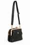 Women's Coral Black Faux Leather Small Size Crossbody Shoulder Bag with Burs Closure and 3 Pockets