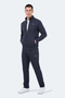 Fedor Men's Stand Collar Zippered Navy Blue Tracksuit Set - 7
