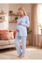 New Season Blue Shawl Collar Winter Long Sleeve Special Design Breastfeeding Featured Maternity Pajama Set - 4