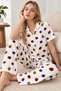 Women's Patterned White Short Sleeve Pajama Set 4828 - 3