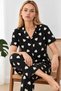 Women's Heart Short Sleeve Black Pajama Set 4825 - 3