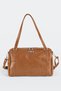 Women's Emerald Tan Shiny Faux Leather Crossbody Zippered Lined Bowling Shoulder Bag - 5