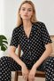 Women's Patterned Black Short Sleeve Pajama Set 4813