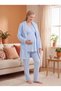 New Season Blue Shawl Collar Winter Long Sleeve Special Design Breastfeeding Featured Maternity Pajama Set - 2