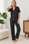Women's Patterned Black Short Sleeve Pajama Set 4813 - 4