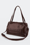 Women's Emerald Brown Shiny Faux Leather Crossbody Zippered Lined Bowling Shoulder Bag - 5