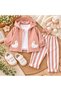 Baby Girl Duck Detailed Hooded Zippered 3-Piece Set Striped Pants and T-Shirt 9-12-18-24 Months - 3