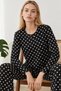 Women's Patterned Double Black Comfortable Pajama Set 4814